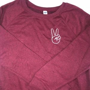 Super comfy Old Navy maroon peace sign sweatshirt.